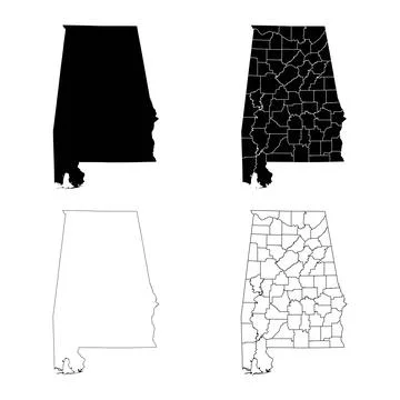 Alabama State Outline and Solid Fill Map Set. 스톡 일러스트