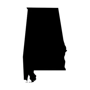 Alabama, state of USA - solid black silhouette map of country area. Simple flat Ilustração Stock