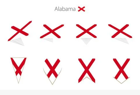 Alabama US State flag collection, eight versions of Alabama vector flags. 스톡 일러스트