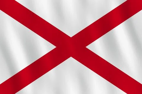 Alabama US state flag with waving effect, official proportion. Illustrazione stock