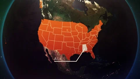 Alabama US State Satellite Map Animation V1 Stock Footage 303581287