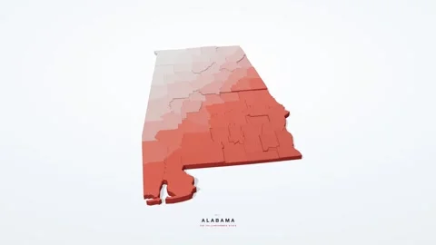 Alabama USA 3D isometric state map with county borders rotating on a clean 库存影片 340404504