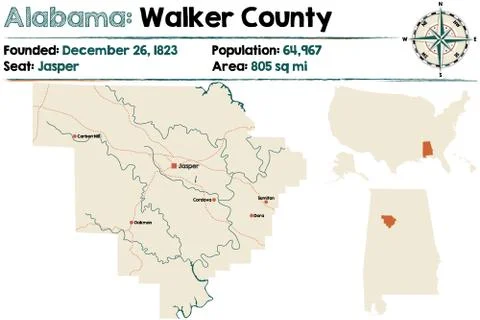 Alabama: Walker county map Stock Illustration