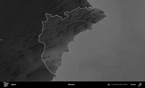 Alacant highlighted, Spain. Grayscale Stock Illustration