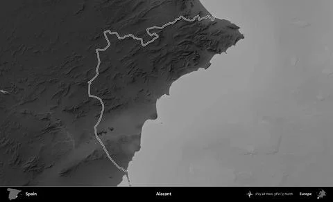 Alacant outlined, Spain. Grayscale Stock Illustration