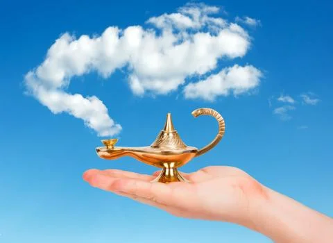 Aladdin lamp in hand Stock Photos