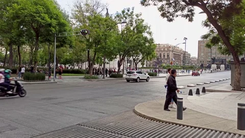 Alameda Central, which has a view to the bottom of the Palace of Fine Arts Stock Footage 144579503