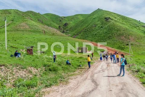 ALAMEDIN, KYRGYZSTAN - MAY 21, 2017: Participants of Trekking Union of Kyrgyz Stock Photos