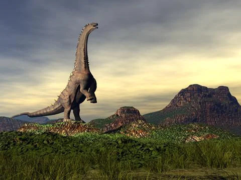 Alamosaurus dinosaur in the desert - 3D render Stock Illustration