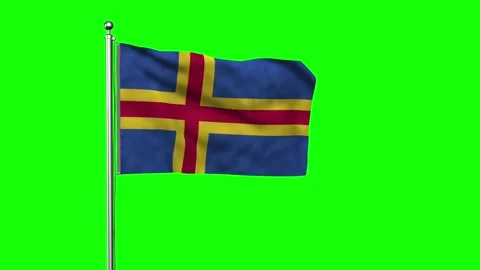 Aland flag fluttering in the wind animation with chroma background Stock Footage 314277327
