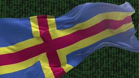 Aland flag - Waving flag on matrix binary code background Stock Footage 321420784