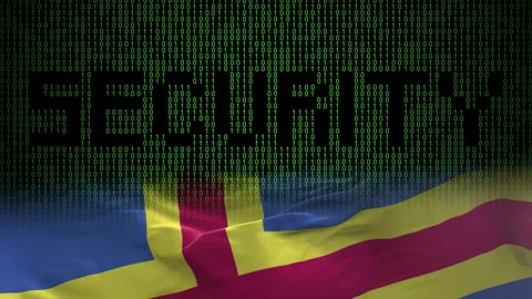 Aland flag - Waving flag on matrix binary code background Stock Footage 321422074