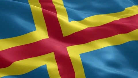 Aland Islands flag waving in the wind with realistic high quality fabric te.. Stock Footage 334343545