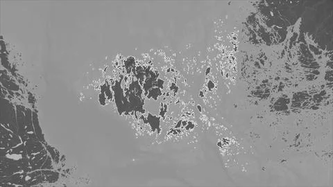 Aland Islands outlined on a Grayscale elevation map with lakes and rivers Illustrazione stock
