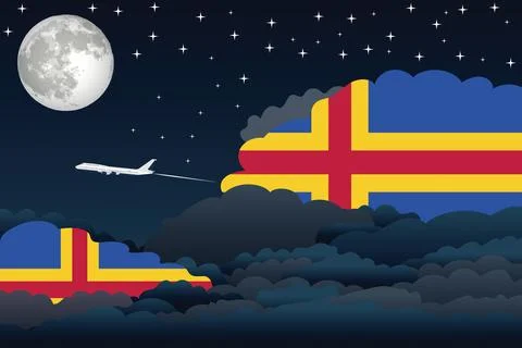 Aland Night Clouds Airplane Vector Illustration Stock Illustration