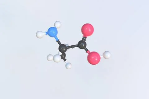 Alanine molecule, isolated molecular model. 3D rendering Stock Illustration