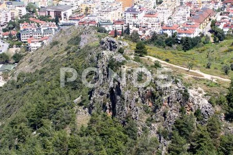 Alanya city hill, sea coast, Turkey Stock Photos