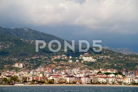 Alanya city hill, sea coast, Turkey Stock Photos