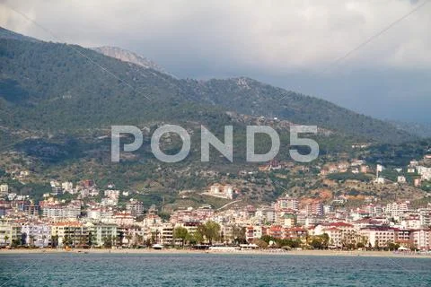 Alanya city hill, sea coast, Turkey Stock Photos
