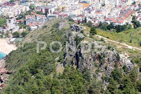 Alanya city hill, sea coast, Turkey Stock Photos