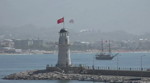Alanya harbour lighthouse Stock Footage 44687903