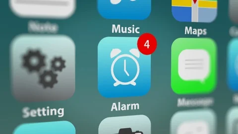Alarm App Icon with Notifications on Smart Phone Screen Stock Footage 124496709