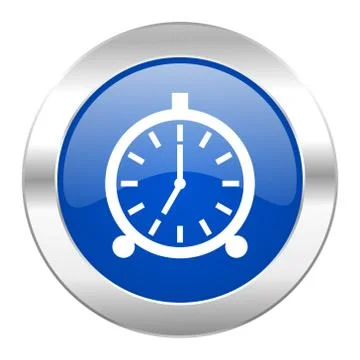 Alarm blue circle chrome web icon isolated. Ilustración de archivo
