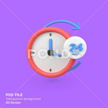 Alarm clock 24 hours isolated 3d render icon illustration Modello PSD