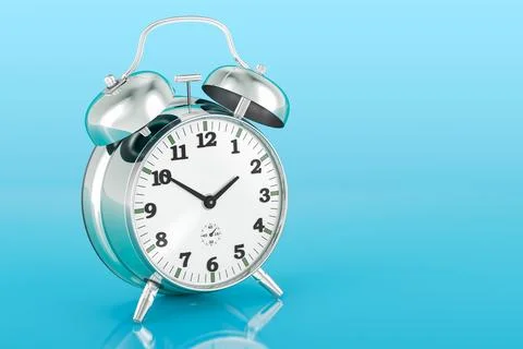 Alarm clock, 3D rendering on blue backdrop Stock Illustration