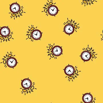 Alarm clock alert vector seamless pattern Illustrazione stock
