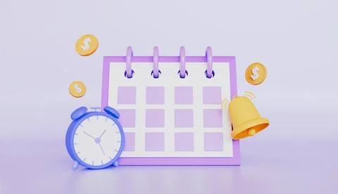 Alarm clock and bell, View of desk calendar, time management and planning 스톡 일러스트