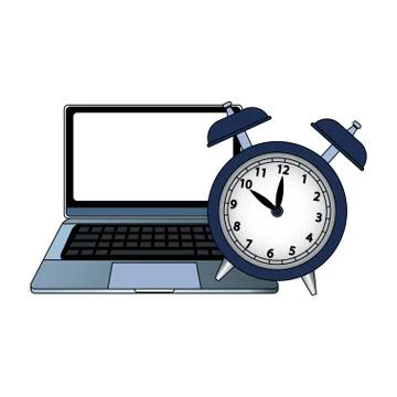 Alarm clock and laptop computer device Stock Illustration