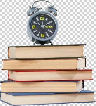 Alarm clock and stack of books Stock Photos