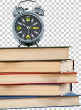 Alarm clock and stack of books Stock Photos