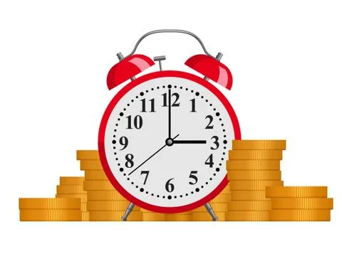 Alarm clock and stack of coins Stock Illustration