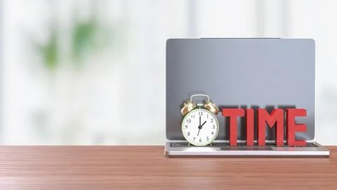 The Alarm clock and Text for Time concept 3d Rendering. Illustrazione stock