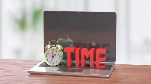 The Alarm clock and Text for Time concept 3d Rendering. イラスト素材