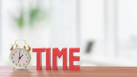 The Alarm clock and Text for Time concept 3d Rendering. Illustrazione stock