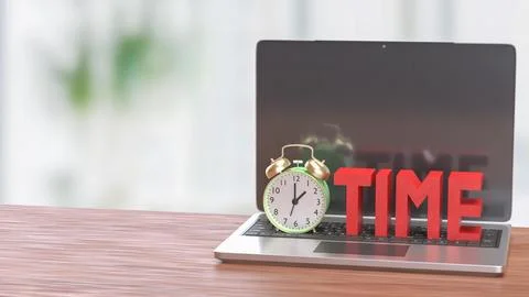 The Alarm clock and Text for Time concept 3d Rendering. Stock Photos