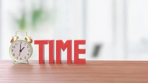 The Alarm clock and Text for Time concept 3d Rendering. Stock Photos