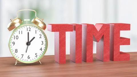 The Alarm clock and Text for Time concept 3d Rendering. 스톡 사진