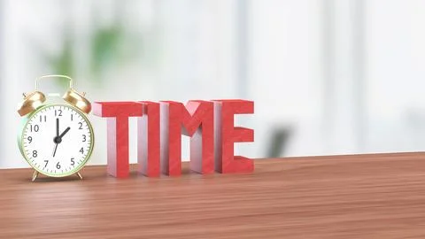 The Alarm clock and Text for Time concept 3d Rendering. Stock Photos