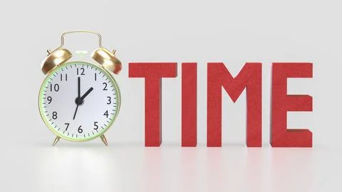 The Alarm clock and Text for Time concept 3d Rendering. Stock Photos