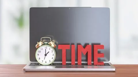 The Alarm clock and Text for Time concept 3d Rendering. Stock Photos