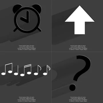 Alarm clock, Arrow directed upwards, Notes, Question mark icon sign. Set of S Illustrazione stock