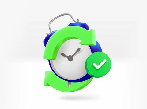 Alarm clock with arrows and checkmark. 3d vector isolated illustration イラスト素材
