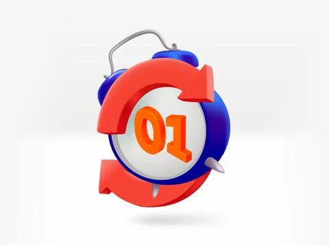 Alarm clock with arrows and count. 3d vector isolated illustration Stock Illustration