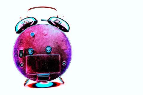 Alarm clock back view, reverse side of time, dark side of time. Changed col.. Stock Photos