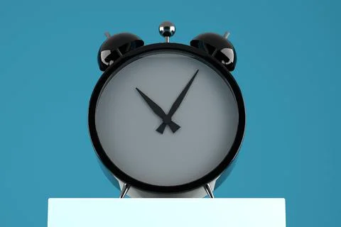 Alarm clock on a blue background. Place for text. 3D render Stock Illustration