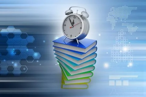 Alarm clock on books Illustrazione stock
